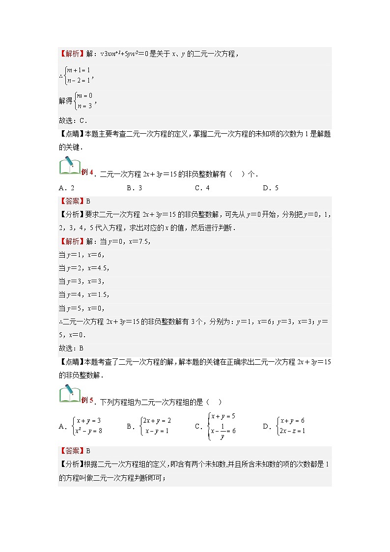 (寒假)浙教版数学七年级寒假讲练测第08讲 二元一次方程与二元一次方程组(解析版)第3页