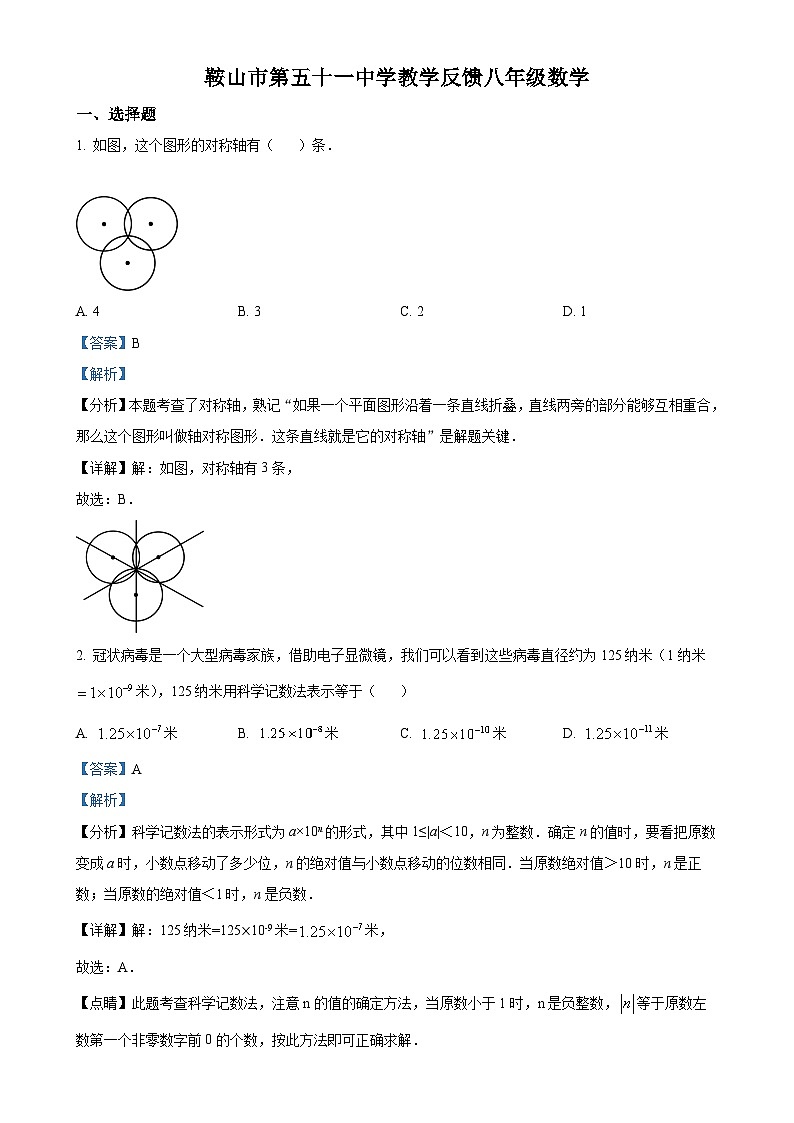 辽宁省鞍山市立山区第五十一中学2023-2024学年八年级上学期12月月考数学试题(解析版)-A4第1页