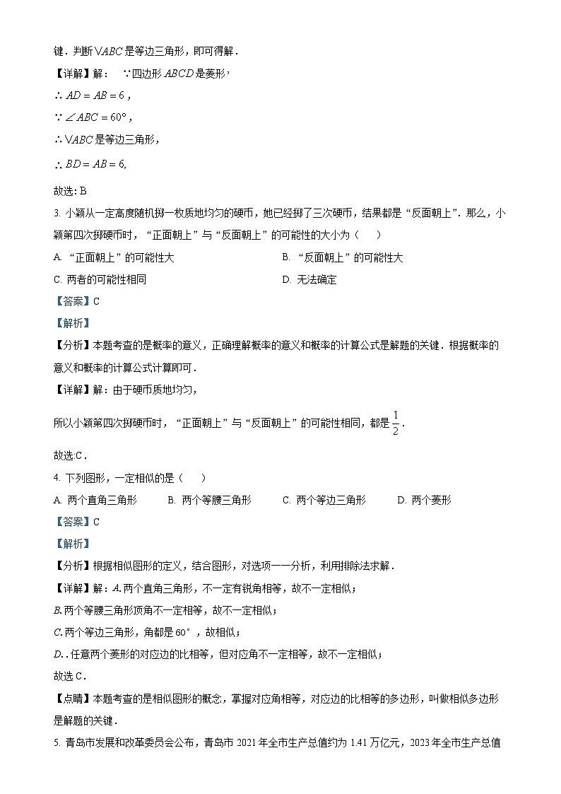山东省青岛市2024-2025学年九年级上学期期中考试数学试题(解析版)-A4第2页