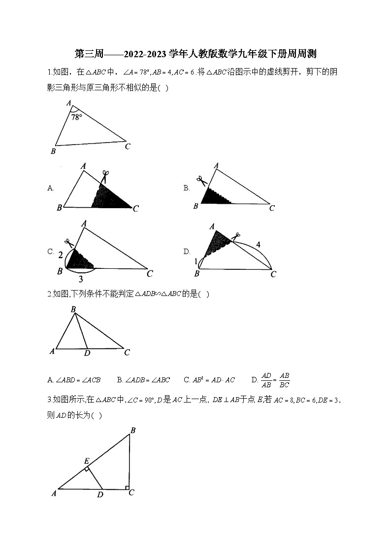 第3周——2023学年人教版数学九年级下册周周测(含答案)第1页