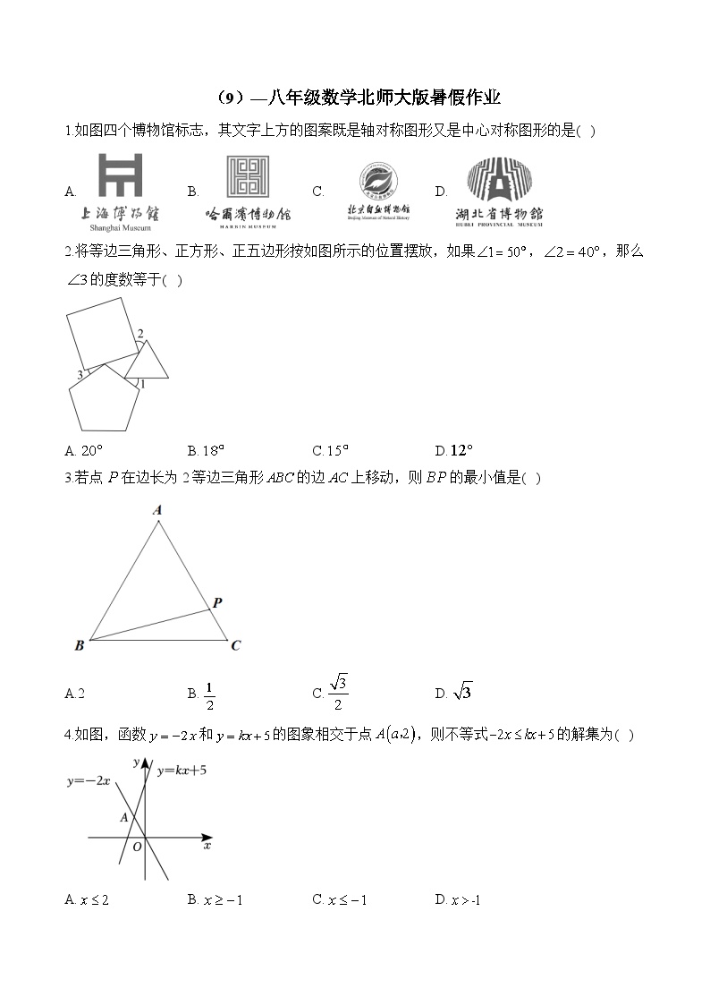 （9）—八年级数学北师大版暑假作业(含答案)