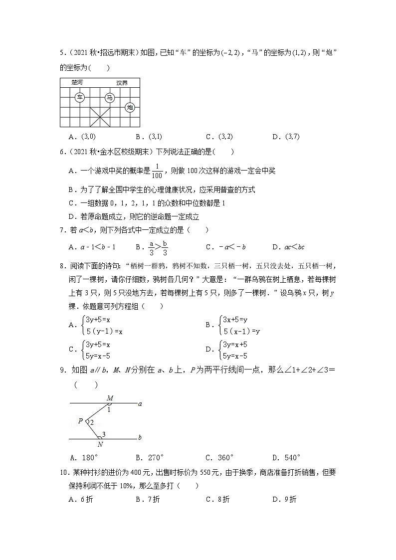 人教版数学七年级下册期末模拟测试(二)(原卷版)第2页