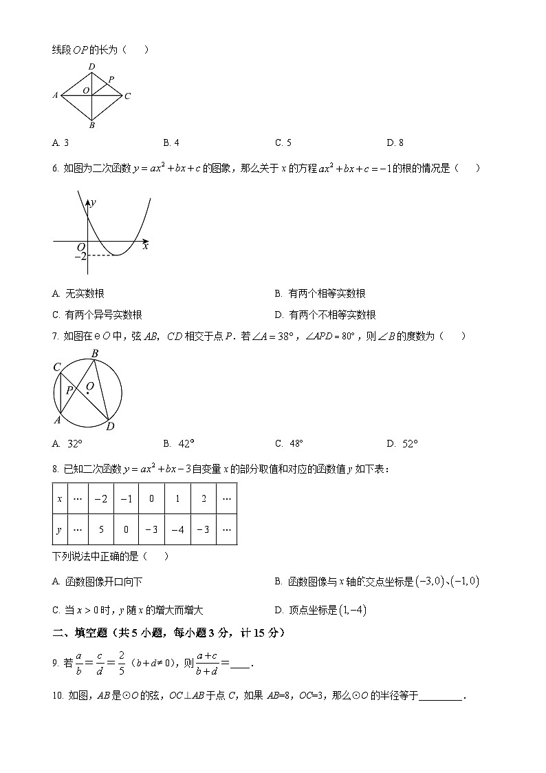 陕西省西安国际港务区铁一中陆港初级中学2023-2024学年九年级上学期月考数学试题(原卷版)-A4第2页