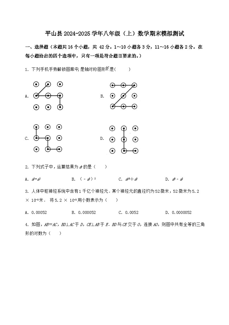 河北省平山县2024-2025学年八年级(上)数学期末模拟测试(含答案及详解)第1页