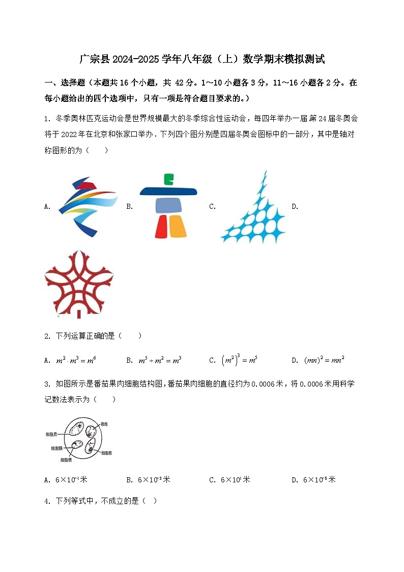 河北省广宗县2024-2025学年八年级(上)数学期末模拟测试(含答案及详解)第1页