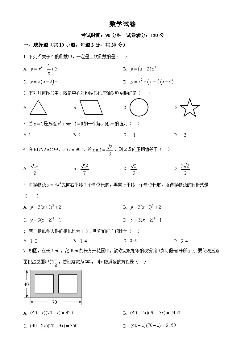 辽宁省鞍山市高新区2024--2025学年上学期九年级期中测试数学试卷(原卷版)-A4第1页