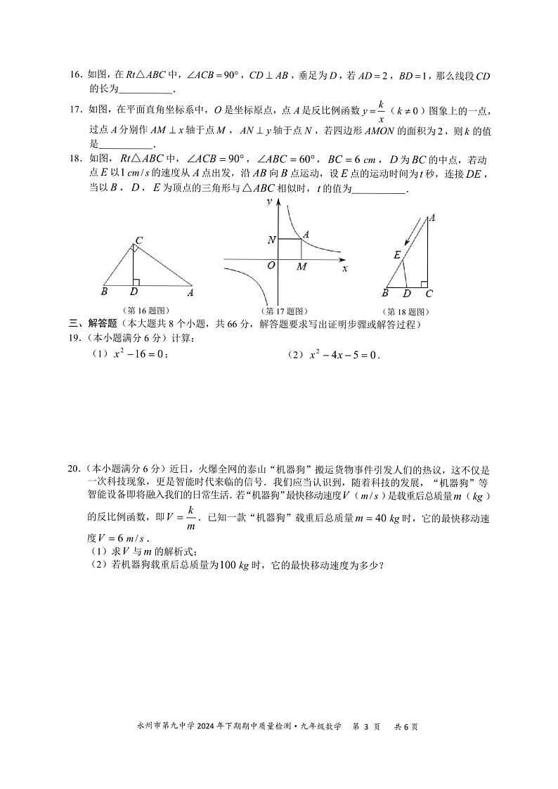 湖南省永州市第九中学2024-2025学年九年级上学期期中考试数学试题第3页