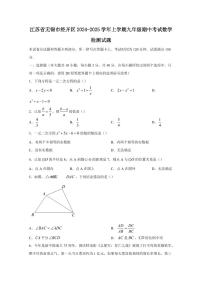 江苏省无锡市经开区2024-2025学年上学期九年级期中考试数学检测试题（含答案）
