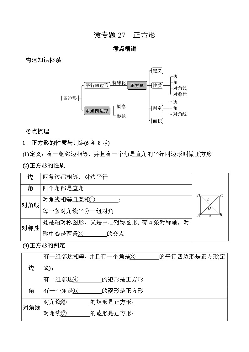 2025年中考数学一轮总复习精讲精练 微专题27 正方形 学案(含答案)第1页