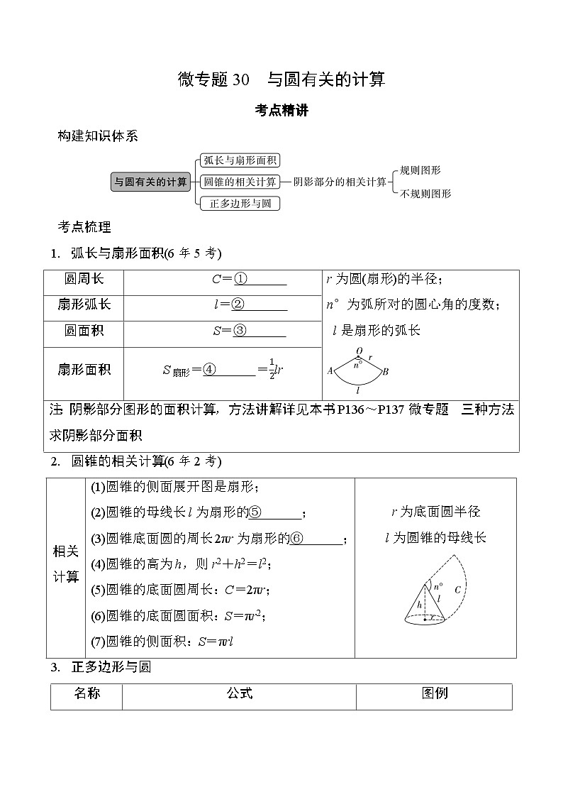 2025年中考数学一轮总复习精讲精练 微专题30 与圆有关的计算 学案(含答案)第1页