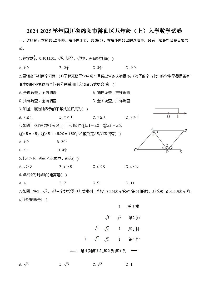 四川省绵阳市游仙区2024-2025学年八年级上学期开学考试数学试卷(含答案)