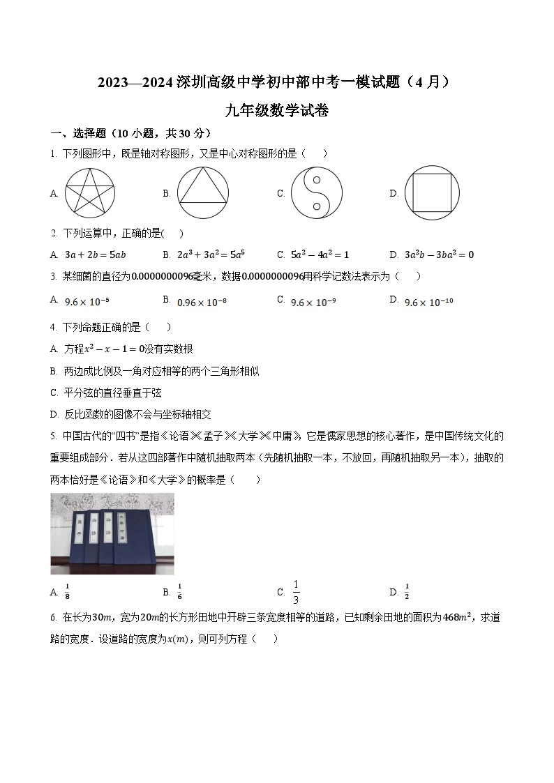 深圳市高级中学2024届九年级下学期中考一模数学试卷(含答案)