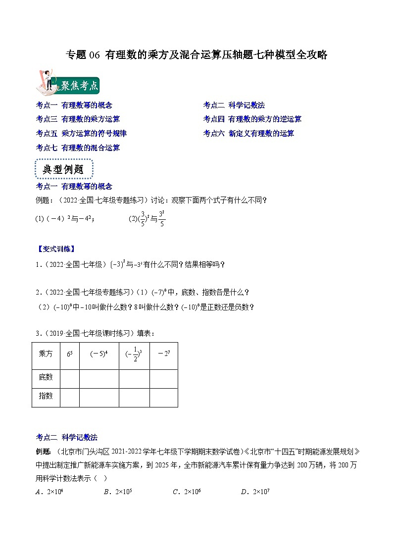 苏科版数学七上期末压轴题训练专题06 有理数的乘方及混合运算压轴题七种模型全攻略(原卷版)第1页
