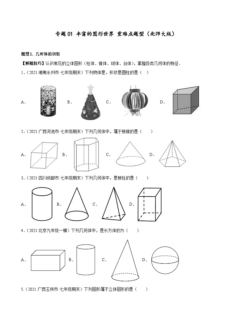北师大版数学七上期末培优训练专题01 丰富的图形世界(原卷版)第1页
