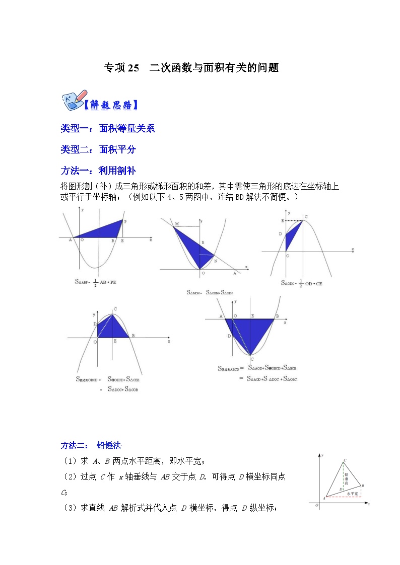 北师大版数学九下期末复习训练专项25  二次函数与面积有关的问题（2份，原卷版+解析版）