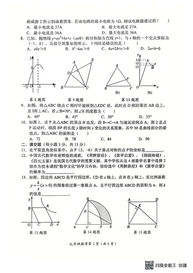 河南省新乡市长垣市2024-2025学年上学期九年级期末考试数学试卷第2页