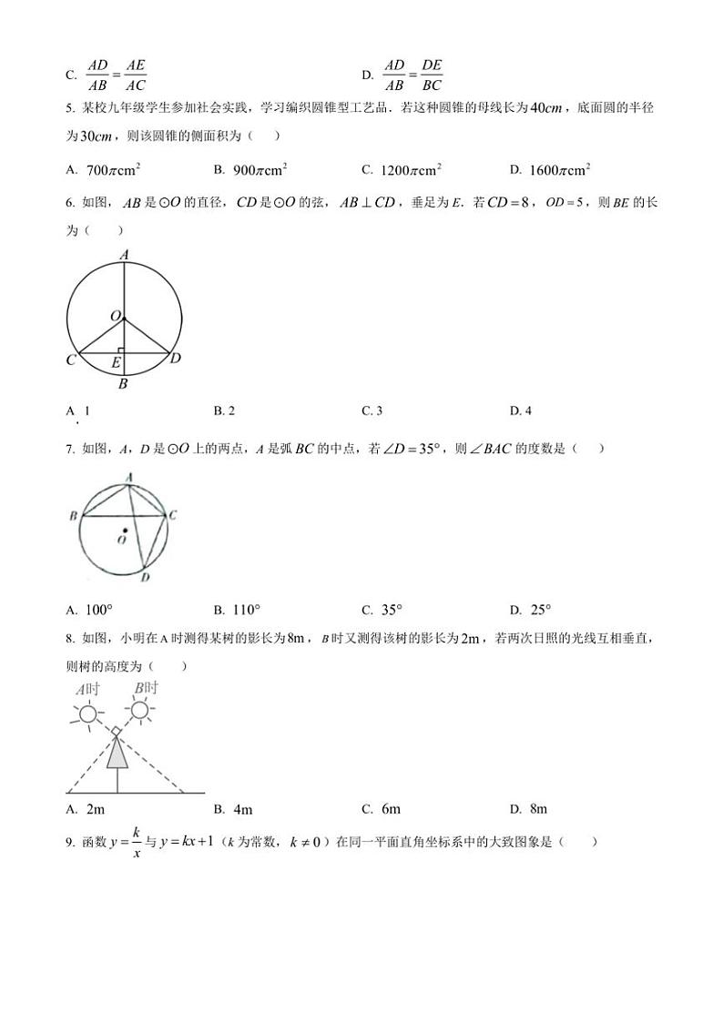 2024~2025学年湖南省长沙市麓共体联考(月考)九年级(上)12月月考数学试卷(含简要答案)第2页