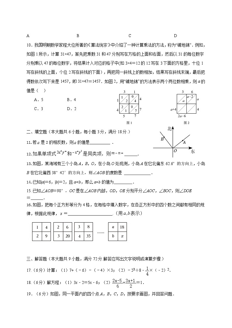 人教版2024-2025學年七年級上學期數(shù)學期末模擬試卷（含答案）第2頁