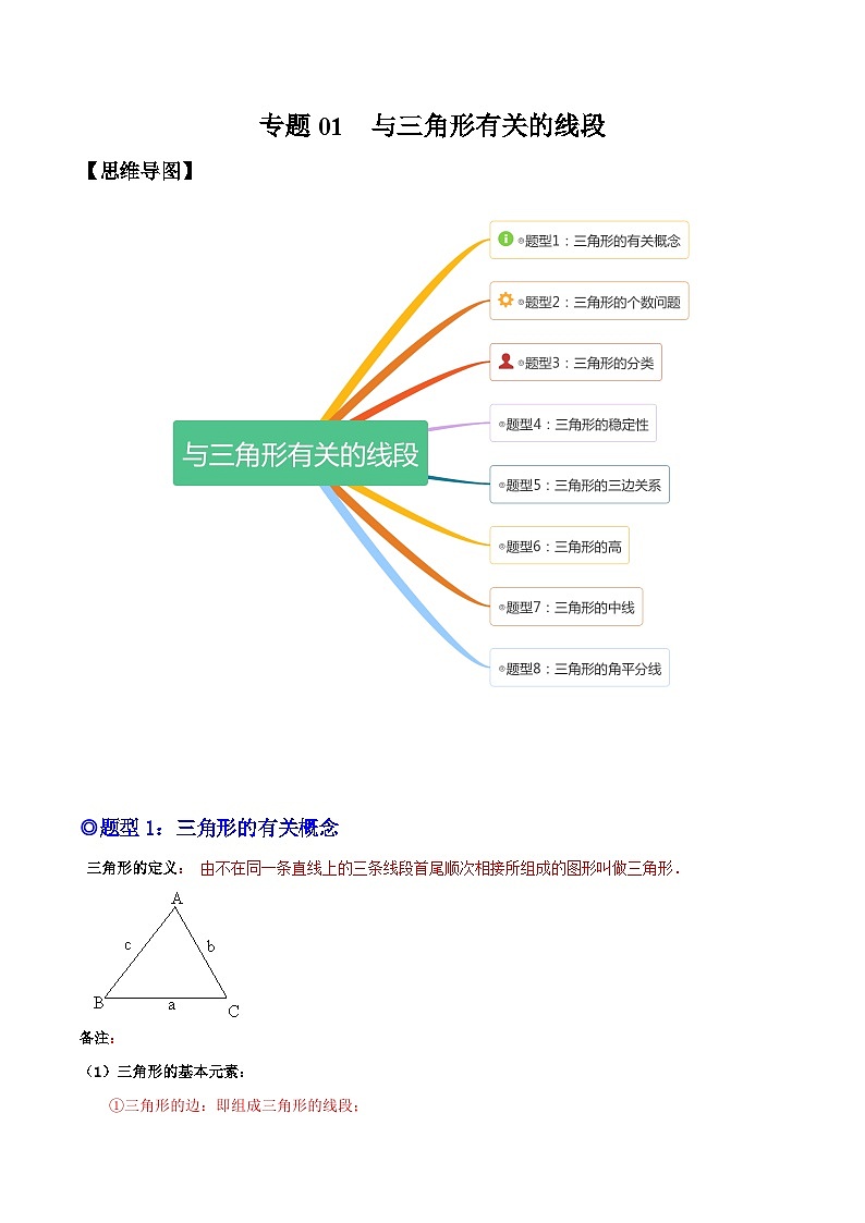 人教版数学八上同步考点分类训练专题01 与三角形有关的线段(原卷版)第1页