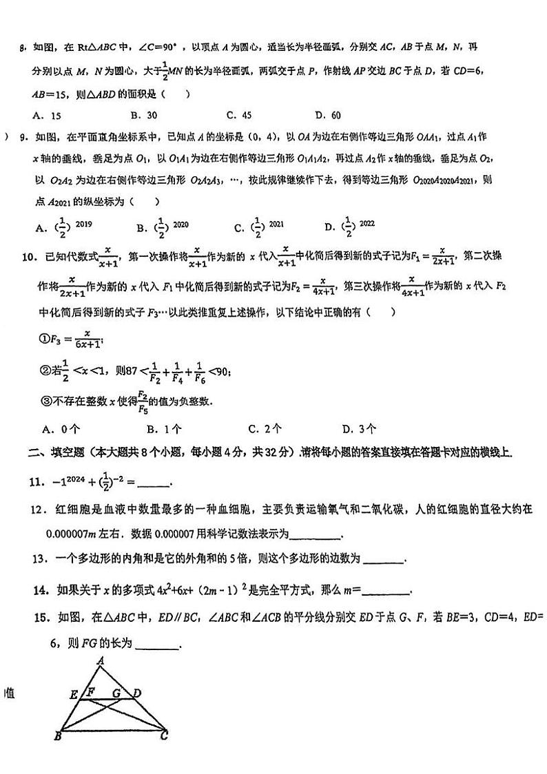 重庆市杨家坪中学2024-2025学年八年级上学期12月教学质量监测模拟数学试题第2页
