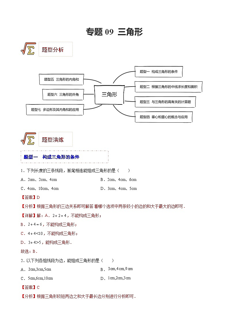 中考數(shù)學(xué)一輪復(fù)習(xí)題型歸納精練專題09 三角形（解析版）第1頁