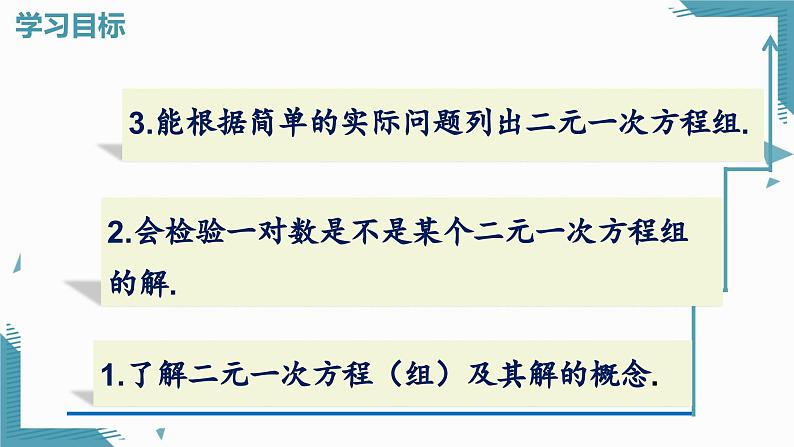 人教版初中数学七年级下学册10.1 二元一次方程组的概念课件第2页