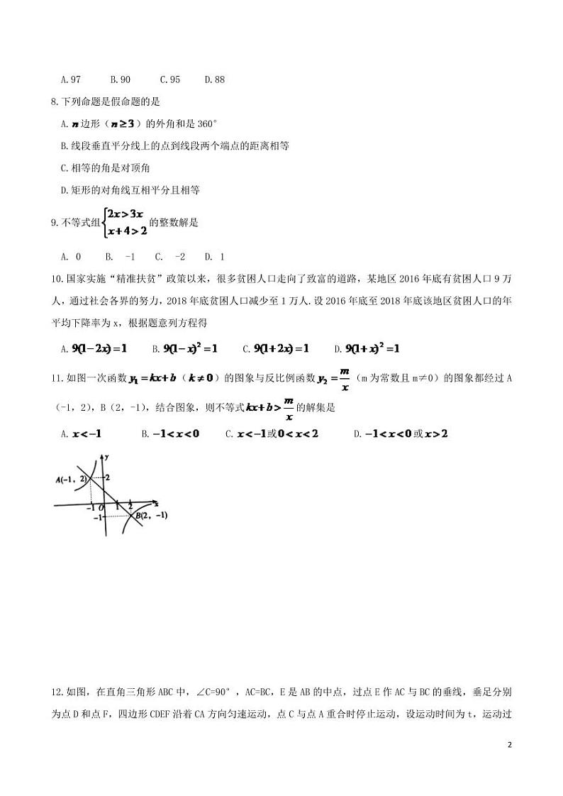 湖南省衡阳市2024年中考数学水平提升模拟试题第2页