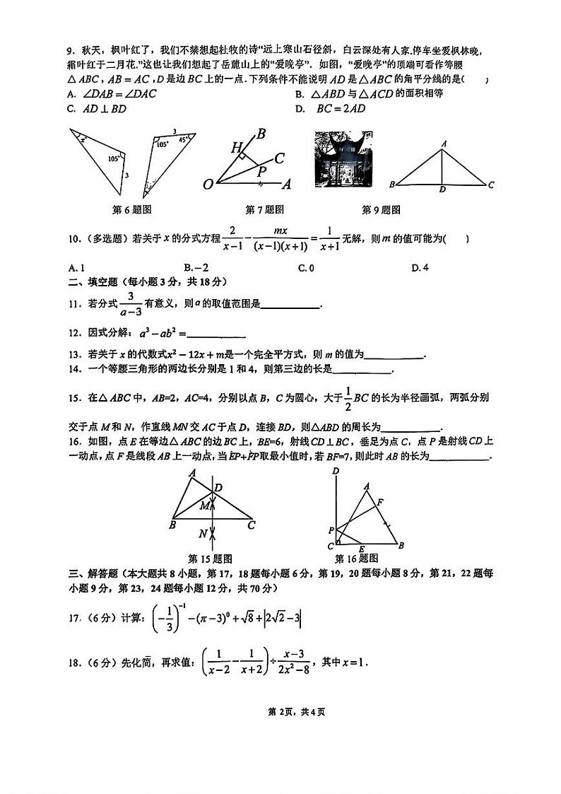 湖南省雅礼集团2024-2025学年八年级上学期期末考试数学试题第2页