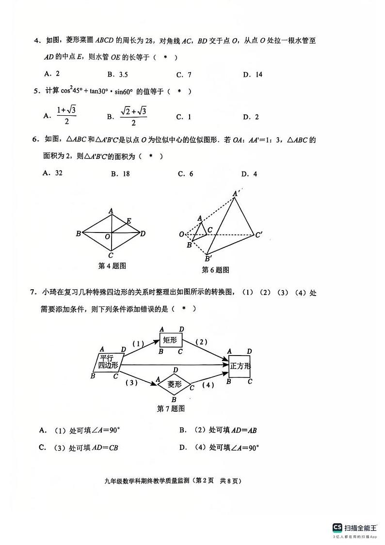 广东省揭阳市普宁市2024-2025学年九年级上学期1月期末数学试题第2页