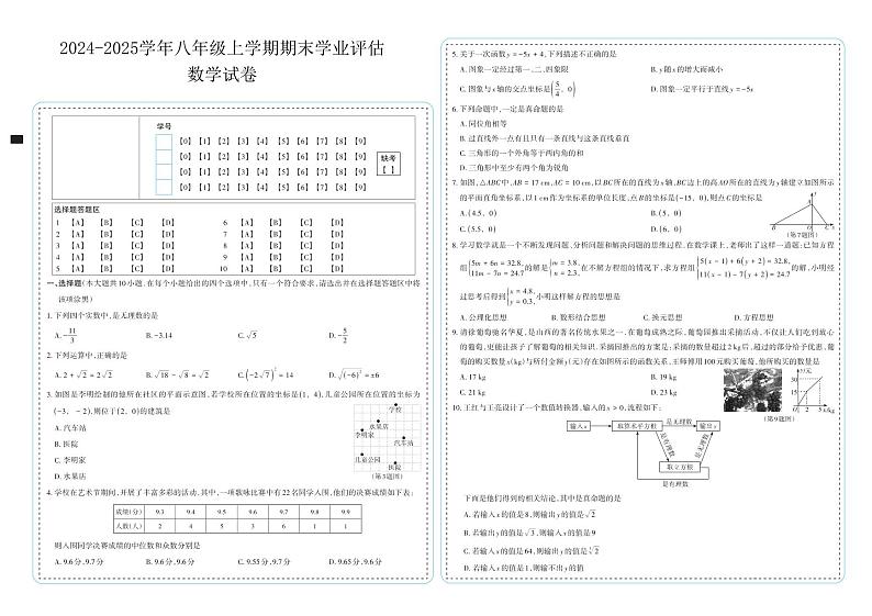 山西省太原市晋源区部分学校2024-2025学年上学期八年级数学期末测试+第1页