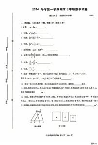 上海市松江区2024-2025学年七年级上学期期末试卷数学试题
