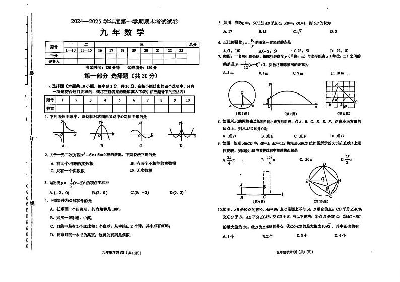 2024-2025学年辽宁省铁岭市西丰县上学期九年级期末测试数学试卷第1页