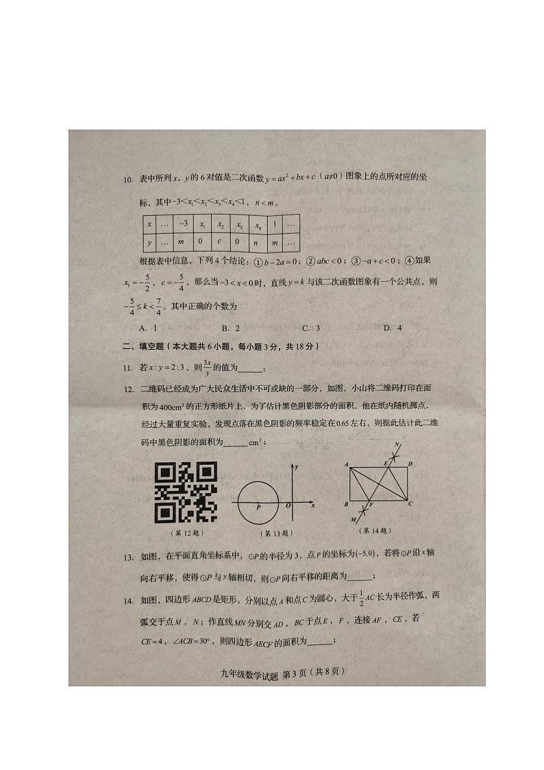 山东省青岛市崂山区2024-2025学年上学期九年级数学期末考试卷第3页