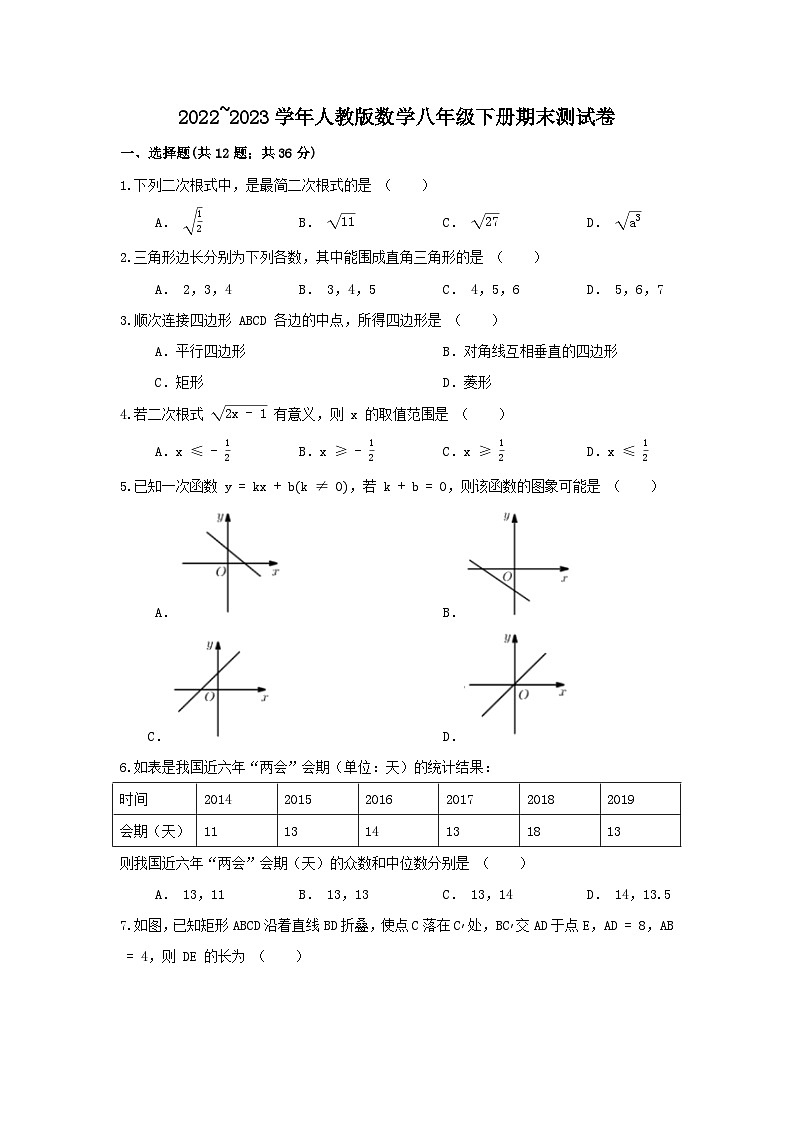 人教版數(shù)學(xué)八年級(jí)下冊(cè)期末測(cè)試卷  (1)第1頁(yè)