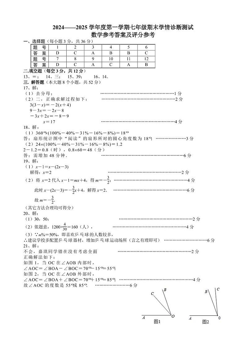 2024-2025七年级数学第一学期期末答第1页