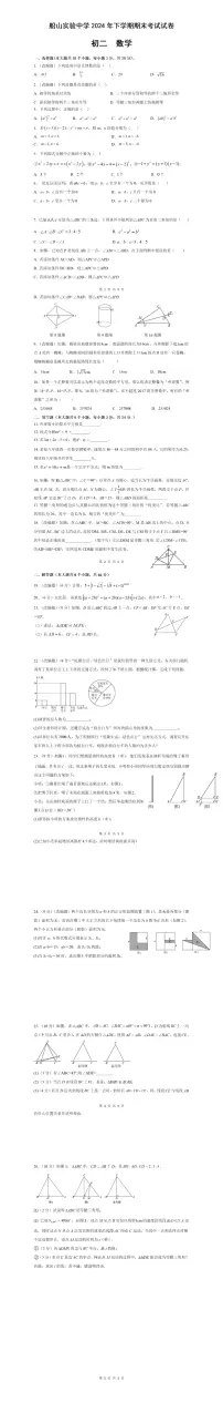 湖南省衡阳市船山实验中学 2024-2025学年八年级上学期期末考试数学试题