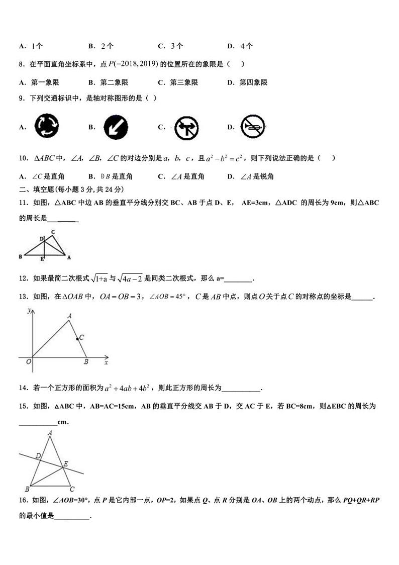 2024~2025学年江苏省连云港外国语学校八年级上期末复习检测模拟数学试卷(含答案)第2页