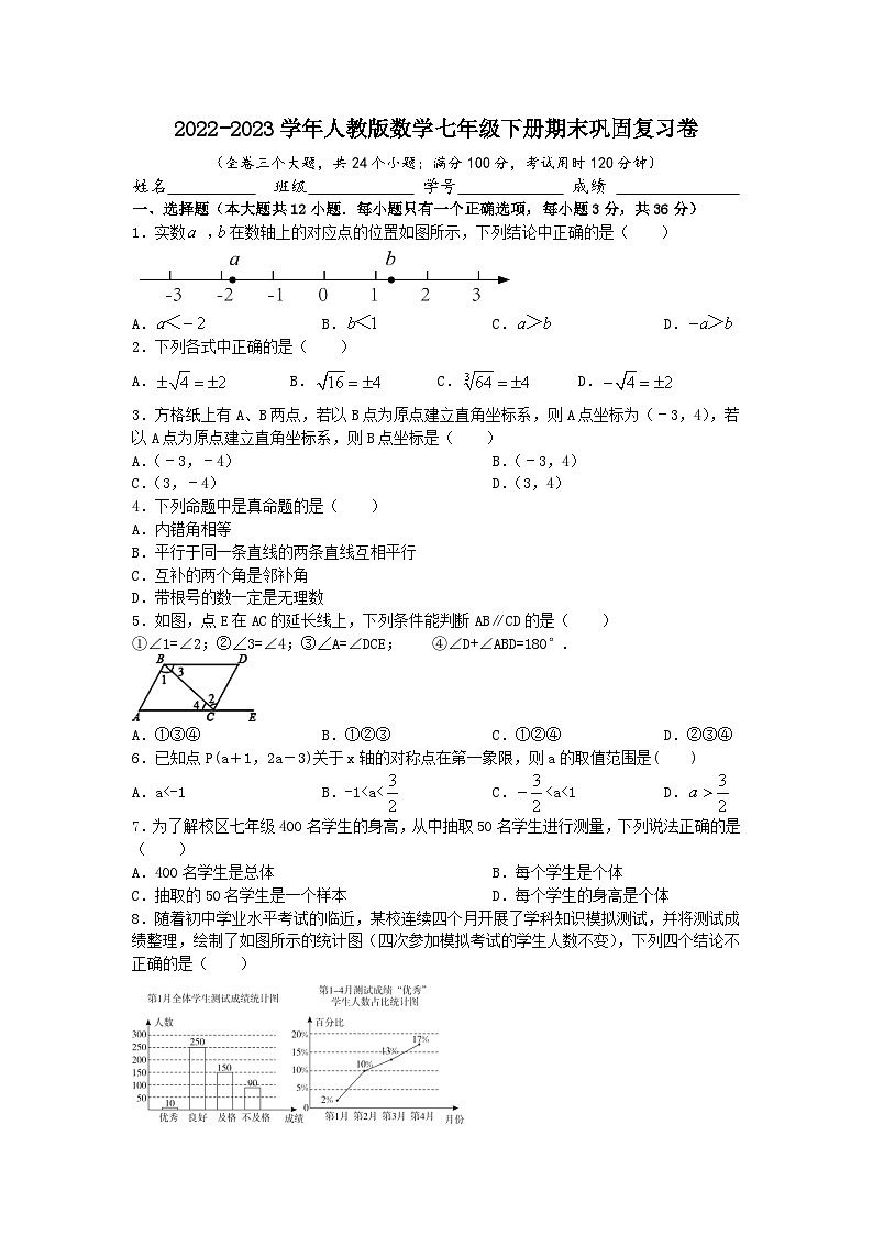 人教版数学七年级下册期末巩固复习卷第1页