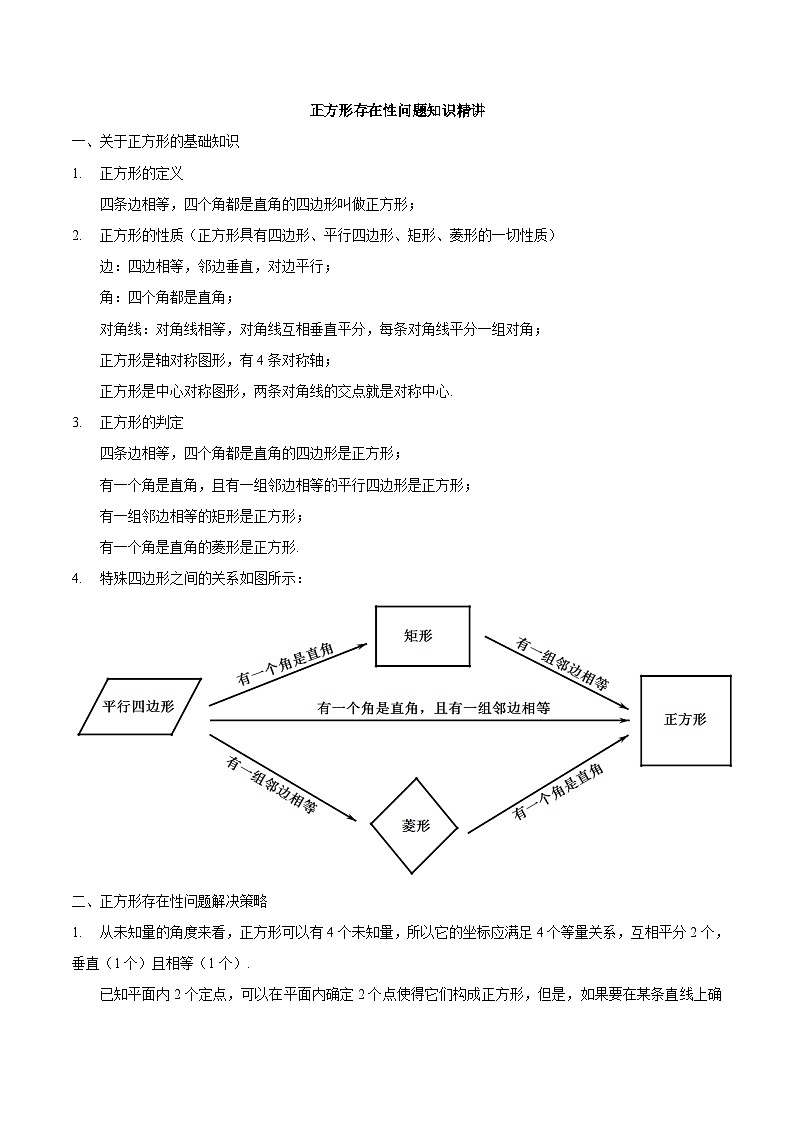 中考数学二轮复习几何专项知识精讲+基础提优训练专题24 正方形存在性问题(知识精讲)第1页