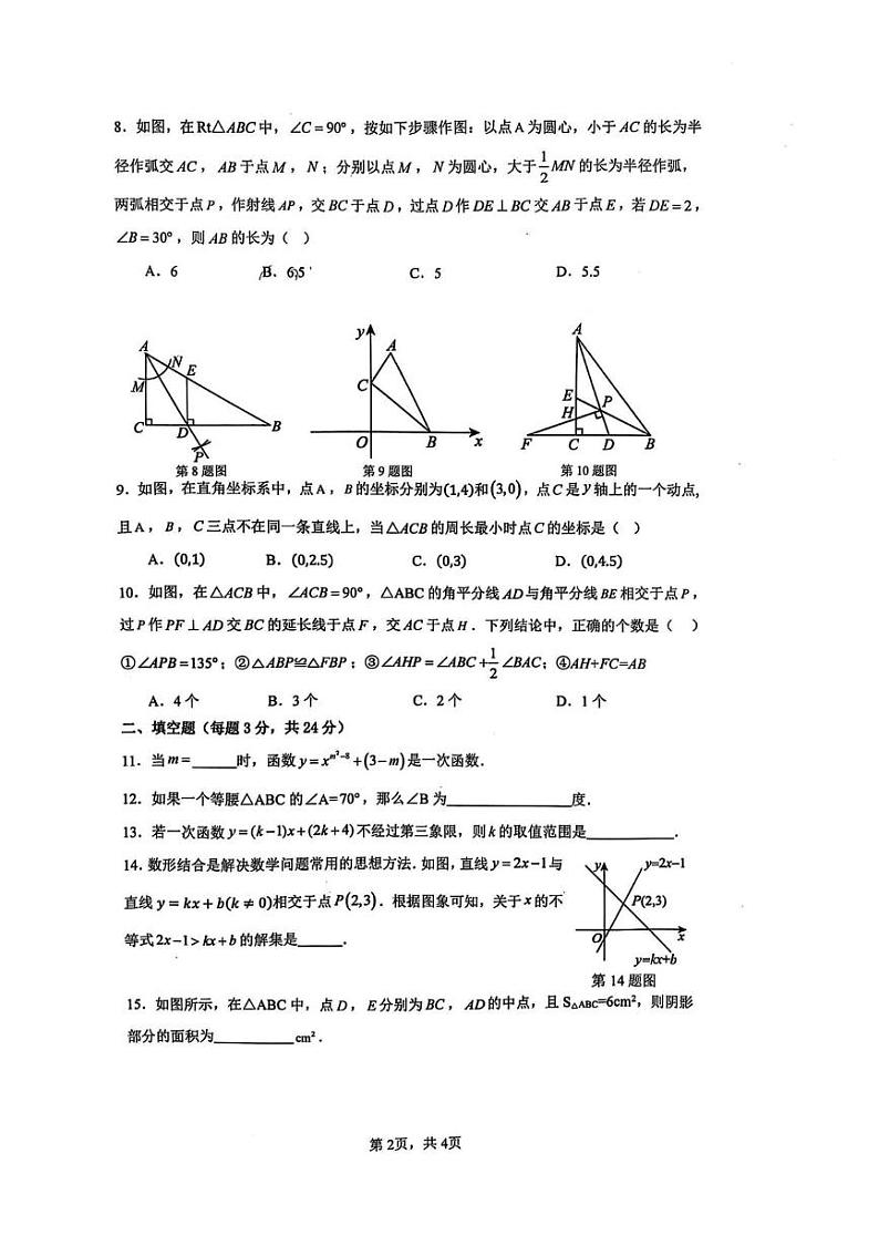 安徽省马鞍山第七中学2024-2025学年八年级上学期期末考试数学试题第2页