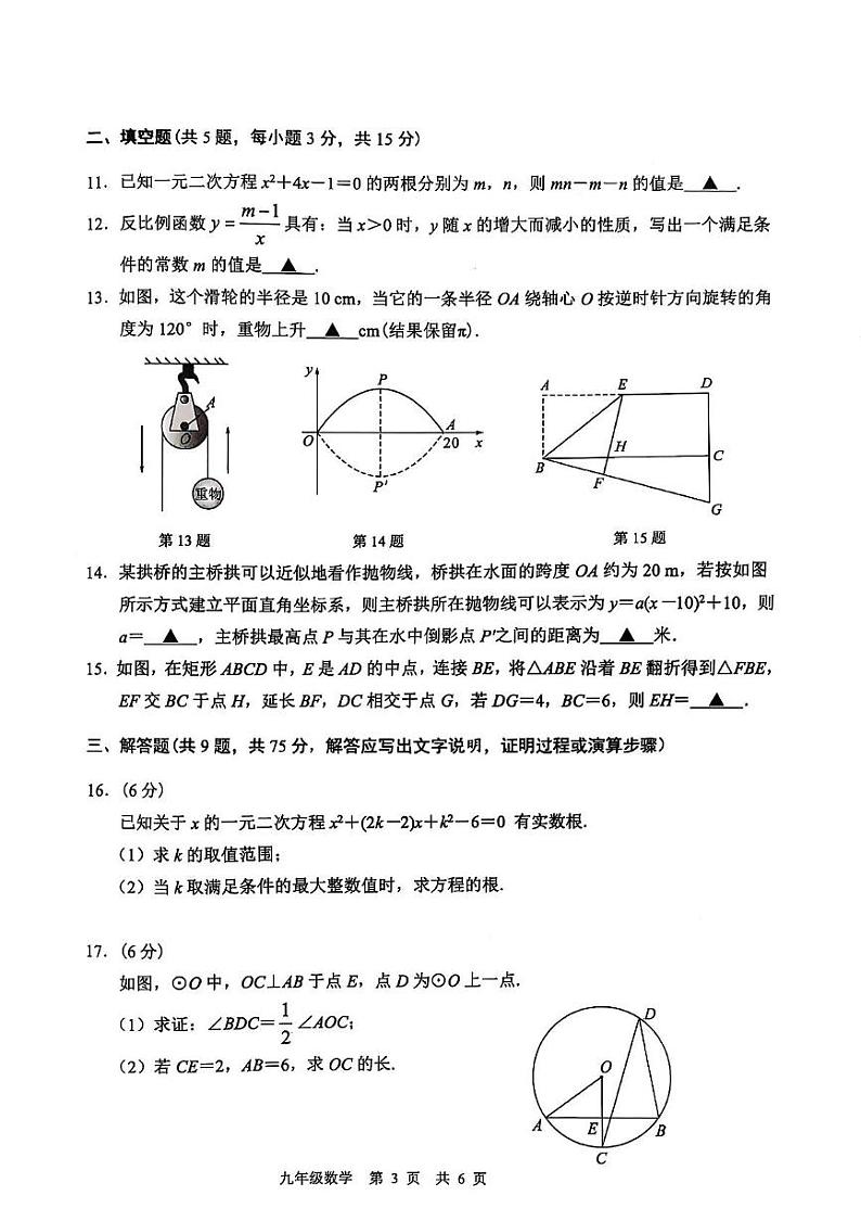 湖北省襄阳市枣阳市2024-2025学年九年级上学期1月期末数学试题第3页