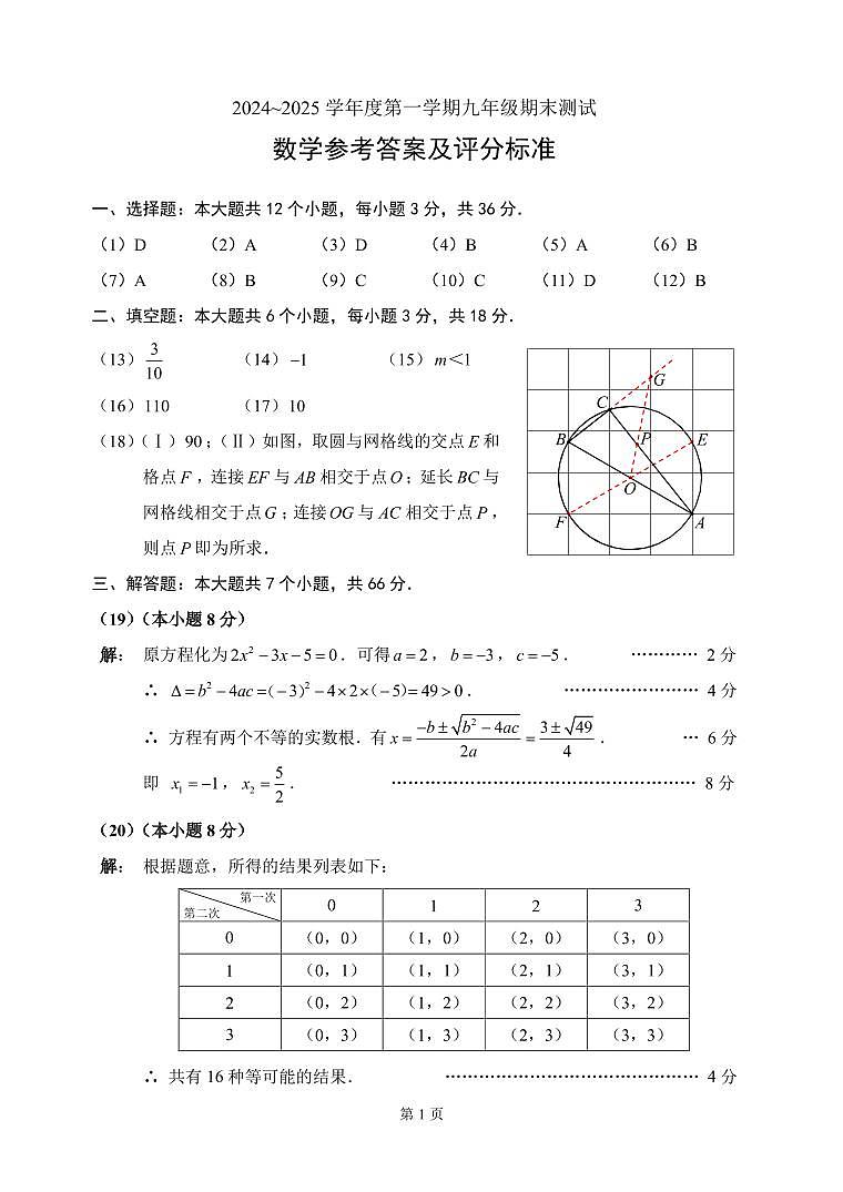 天津市红桥区2024-2025学年九年级上学期期末数学试题(解析版)第1页