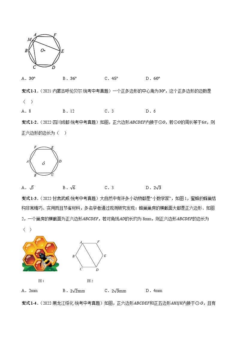 中考数学一轮复习知识点梳理+题型训练专题30  正多边形与圆、与弧长公式、扇形面积、圆锥侧面积有关的计算(原卷版)第3页