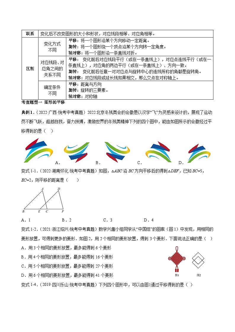 中考数学一轮复习知识点梳理+题型训练专题31 平移与旋转(原卷版)第2页
