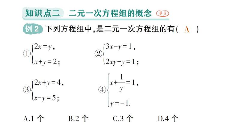 初中数学新人教版七年级下册10.1 二元一次方程组的概念作业课件2025春第7页