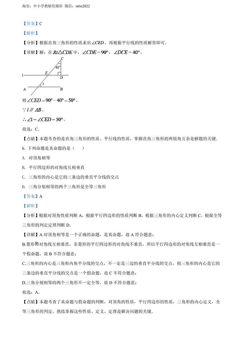 2024年湖南省岳阳市中考数学模拟试卷(解析版)第3页