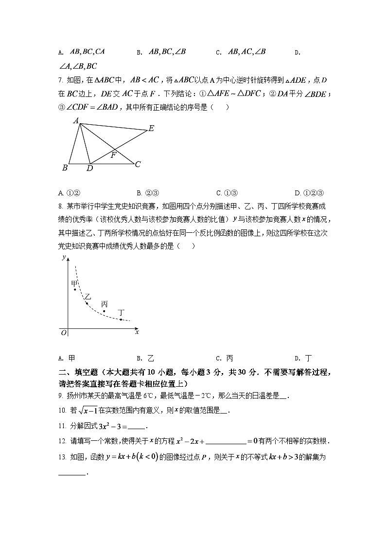 2024年江苏省扬州市中考数学模拟试卷(原卷版)第2页
