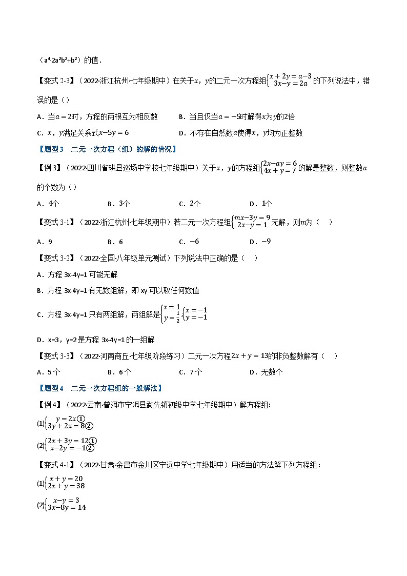 专题10.1 二元一次方程组及其解法【九大题型】-最新苏教版七年级下册数学精讲精练(学生版)第3页