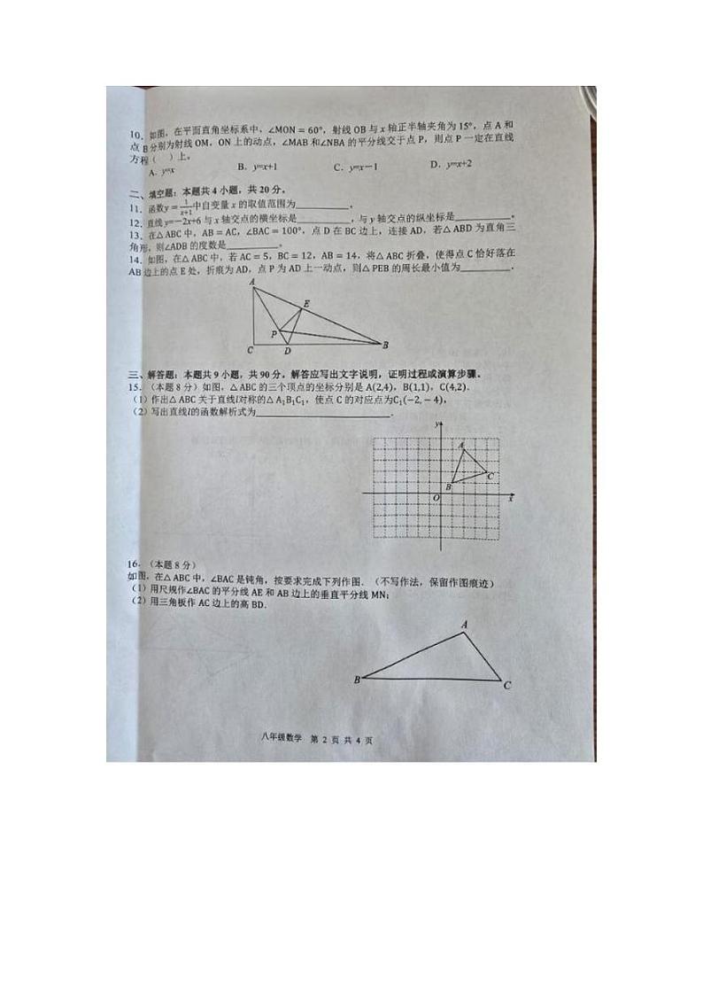 安徽省合肥市肥西县2024-2025学年八年级上学期1月期末数学试题第2页