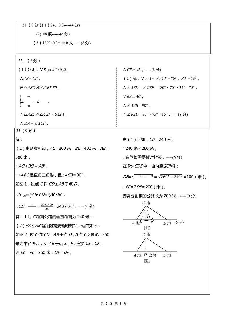 2024年下学期八年级数学期末考试答案(县直、民办)第2页